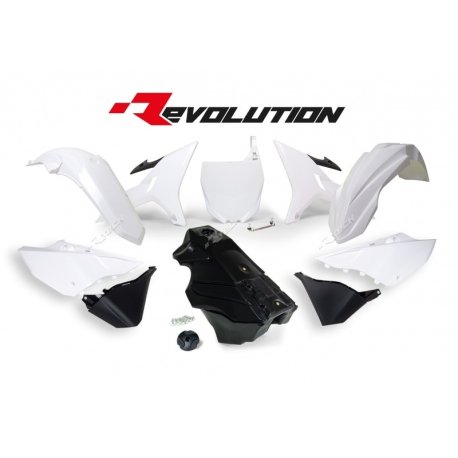 RACETECH Revolution Plastic Kit + Gas Tank Black/White Yamaha YZ125/250